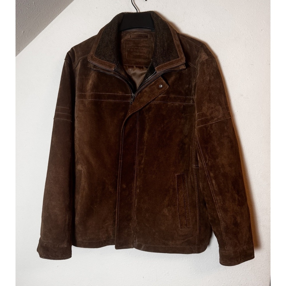 Roundtree Yorke Leather Jacket Mens L Brown Full Zip Vintage Style Coat